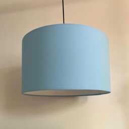 Light Blue Cotton Drum Lampshade, White Lining - thumbnail 2
