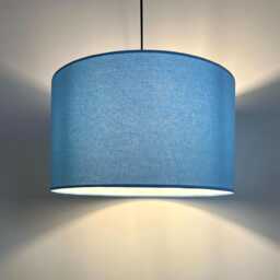 Light Blue Cotton Drum Lampshade, White Lining - thumbnail 1