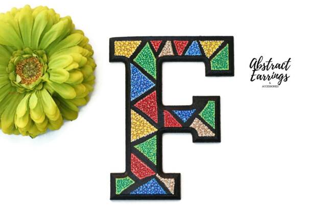 Hand Painted Wooden Letter F Colorful Pointillism Art - Wall Decor Sign - image 1
