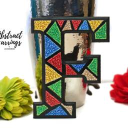 Hand Painted Wooden Letter F Colorful Pointillism Art - Wall Decor Sign - thumbnail 3