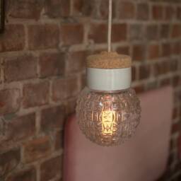 Small Globe Pendant Lamp With Transparent, Hand Glown Glass & Cork, Light, Transparent Light Fixture, Ceiling Lighting - thumbnail 3