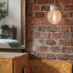 Small Globe Pendant Lamp With Transparent, Hand Glown Glass & Cork, Light, Transparent Light Fixture, Ceiling Lighting - thumbnail 2