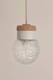 Small Globe Pendant Lamp With Transparent, Hand Glown Glass & Cork, Light, Transparent Light Fixture, Ceiling Lighting