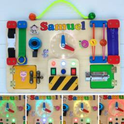 Personalized Busy Board For Toddlers With Led Lights Sensory Board Baby Activity Toddler Wooden Toy Montessori Latch - thumbnail 2