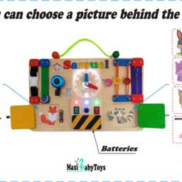 Personalized Busy Board For Toddlers With Led Lights Sensory Board Baby Activity Toddler Wooden Toy Montessori Latch - thumbnail 3