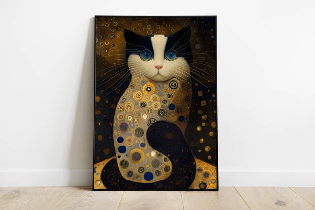 Klimt Cat Wall Art Golden Style Portrait - image 1