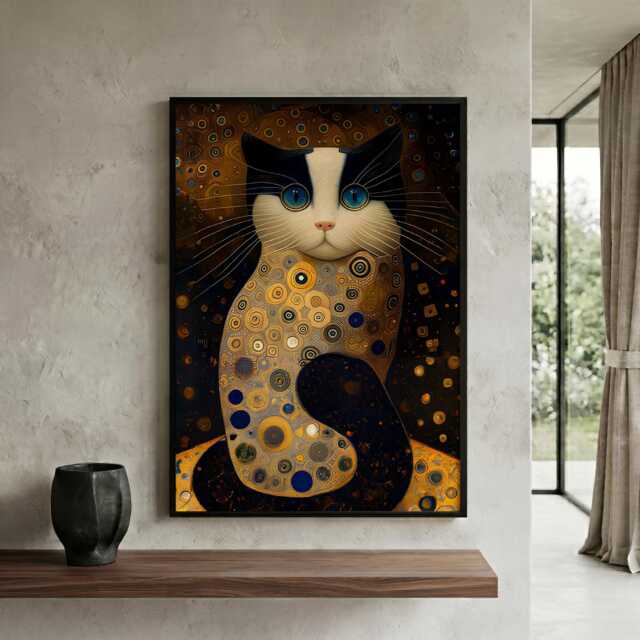 Klimt Cat Wall Art - Golden Style Portrait - image 1