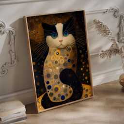 Klimt Cat Wall Art Golden Style Portrait - thumbnail 2