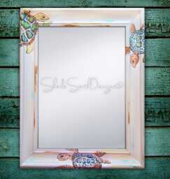 Hand Painted Turtle Mirror, Beach Decor, House Art, Theme Mirror, Decor, Turtle Bathroom, Art - thumbnail 1