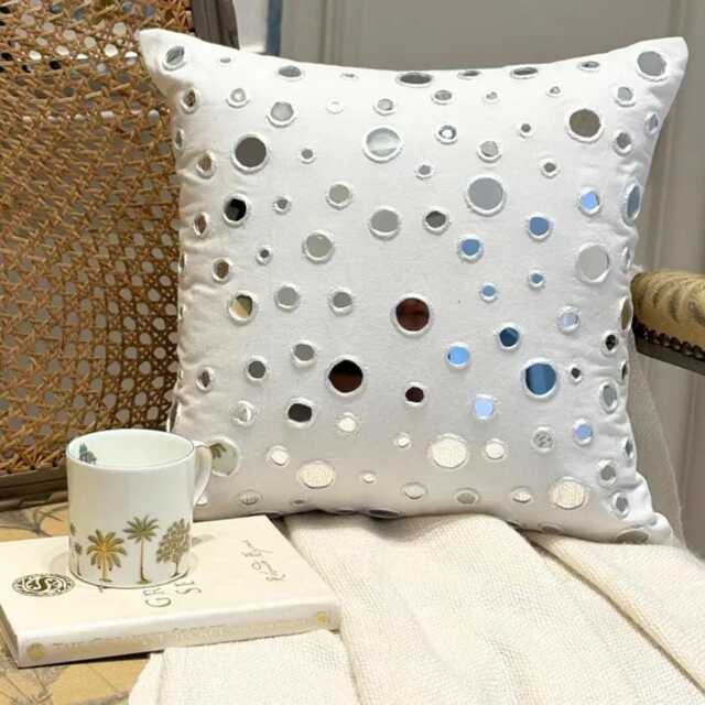 "White Circle & Dots Mirror Work Pillow Sham, 24""x24""/26""x26" - image 1