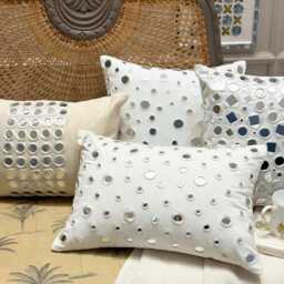 "White Circle & Dots Mirror Work Pillow Sham, 24""x24""/26""x26" - thumbnail 3
