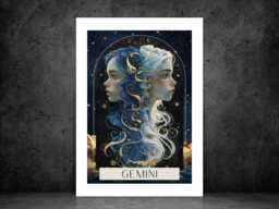 Gemini Zodiac Tarot Print - Astrology Poster Celestial Wall Art Mystical Horoscope Decor Gift Idea A5 A4 A3 Framed Or Unframed - thumbnail 1