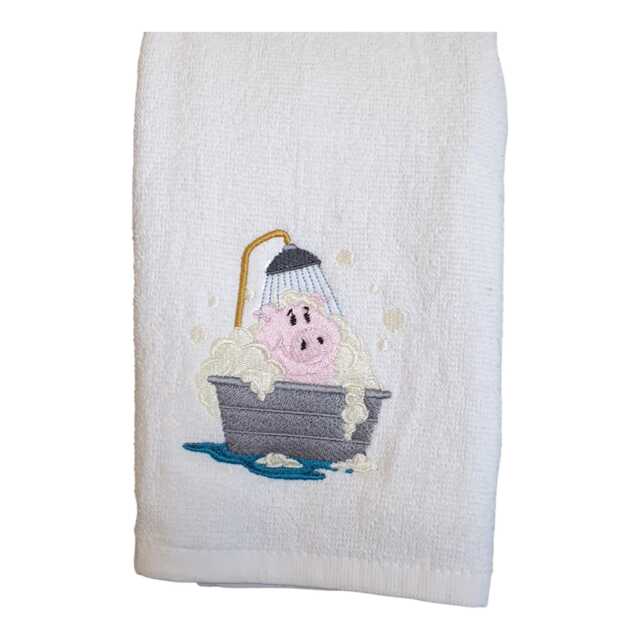 Embroidered Bathing Pig Hand Towel - image 1