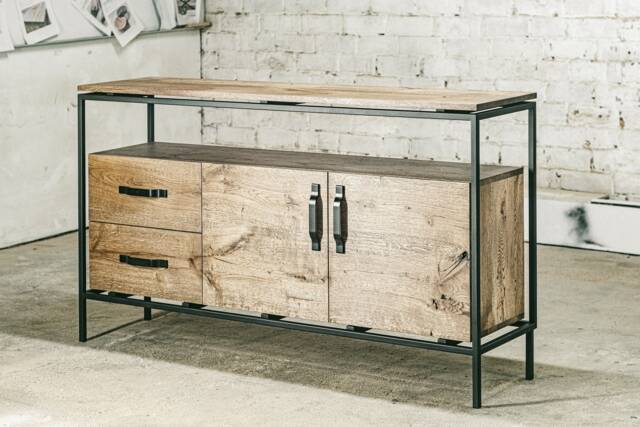 Rustic Oak Tv Table - Industrial Media Unit Handmade Wood Furniture - image 1