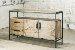Rustic Oak Tv Table - Industrial Media Unit Handmade Wood Furniture