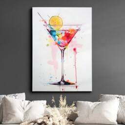 Cosmopolitan Cocktail Glass Beverage Watercolor Drink Painting Framed Poster Print & Canvas Wall Decor Art Bedroom Home Interior Gift - thumbnail 1