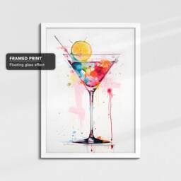 Cosmopolitan Cocktail Glass Beverage Watercolor Drink Painting Framed Poster Print & Canvas Wall Decor Art Bedroom Home Interior Gift - thumbnail 3