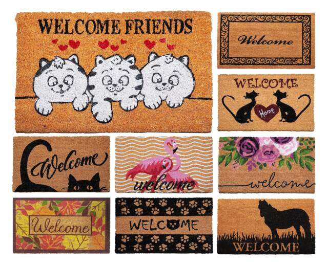 Welcome Door Mat 40 X 60cm Various Prints Natural Coir Doormat Decorative Rug Non-Slip - image 1
