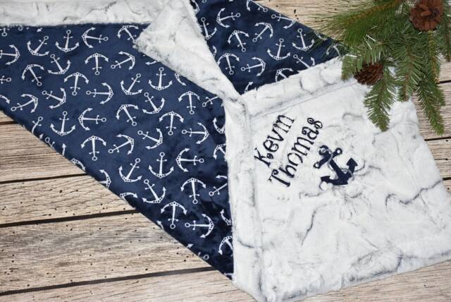 Personalized Nautical Minky Blanket Anchor Baby Blanket Nautical Boy Shower Under The Sea Theme - image 1