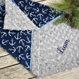 Personalized Nautical Minky Blanket Anchor Baby Blanket Nautical Boy Shower Under The Sea Theme - thumbnail 3