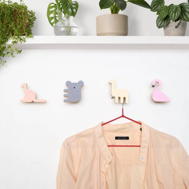 Clothing Rack Nursery Decor, Safari Animal Kids Wall Hooks Set, Wooden For Boy, Baby Bedroom Decor - image 1