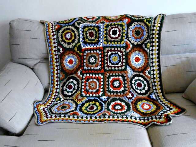 "Granny Square Afghan To Order, Hygge Crochet Throw, Merino Wool Trippy Art Blanket, Chunky Throw ""Painted Desert Sunset" - image 1