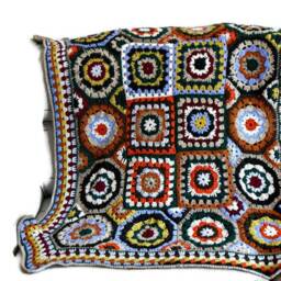 "Granny Square Afghan To Order, Hygge Crochet Throw, Merino Wool Trippy Art Blanket, Chunky Throw ""Painted Desert Sunset" - thumbnail 2