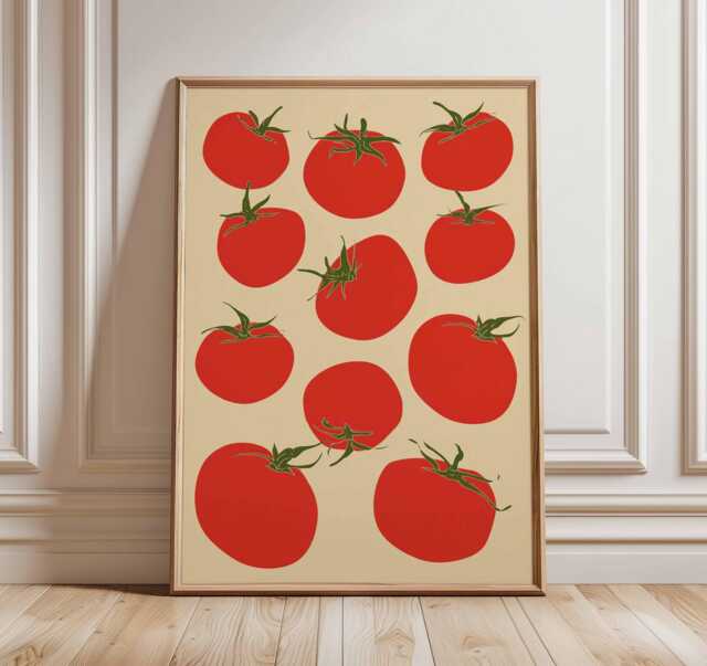 Tomato Wall Art Print, Modern Kitchen Poster, Retro Vegetable Illustration, Bold Red Fruit Artwork, Contemporary Botanical Home Decor - image 1