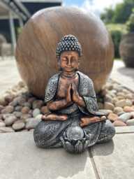 Large Copper & Silver Praying Buddha Garden Decoration With Solar Light Gift