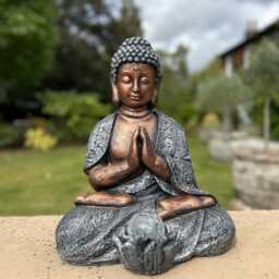 Large Copper & Silver Praying Buddha Garden Decoration With Solar Light Gift - thumbnail 3