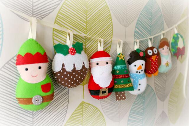 Large Felt Christmas Garland, Set Of 8 Festive Decorations, Decor, Gift, Father Christmas, Elf, Angel - image 1