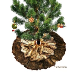 Faux Fur Christmas Tree Skirt - Golden Brown Wolf, Bear Skin Border