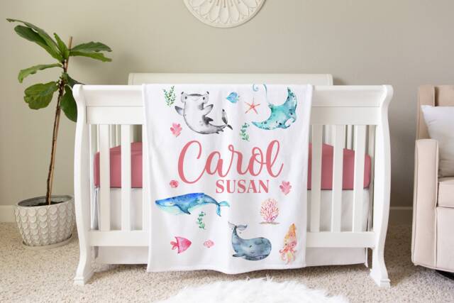 Sea Life Blanket, Personalized Baby Blanket Gift, Toddler Nursery Decor, Birthday Under The Theme - image 1