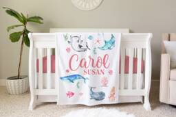 Sea Life Blanket, Personalized Baby Blanket Gift, Toddler Nursery Decor, Birthday Under The Theme - thumbnail 1
