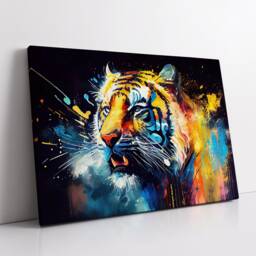 Tiger Head Animal Abstract Modern Jungle Wild Oil Painting Splatter Style Wall Art Framed Canvas Poster Print, Home/Office Room Decor Gifts - thumbnail 2