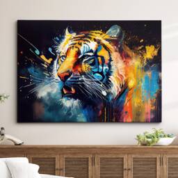 Tiger Head Animal Abstract Modern Jungle Wild Oil Painting Splatter Style Wall Art Framed Canvas Poster Print, Home/Office Room Decor Gifts - thumbnail 1