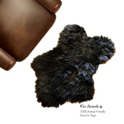 Black Faux Fur Sheepskin Rug - Plush Shag Accent Throw - thumbnail 1