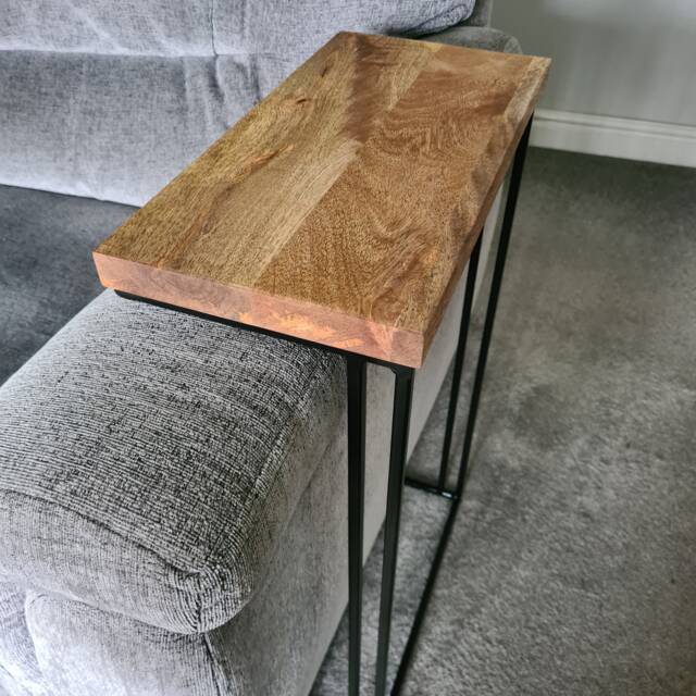 Mango Wood Sofa Side Table - Industrial Style Living Room Furniture Bespoke Settee Drink Holder For Home Decor Interior Design - image 1