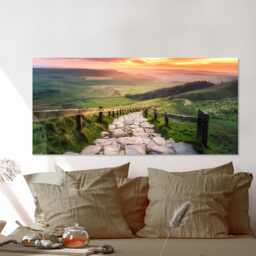 Mam Tor Sunrise Path Canvas Print - Peak District Landscape Wall Art Mounted Canvas Print Ready To Hang - thumbnail 2