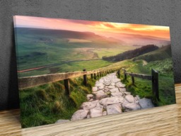 Mam Tor Sunrise Path Canvas Print - Peak District Landscape Wall Art Mounted Canvas Print Ready To Hang - thumbnail 1