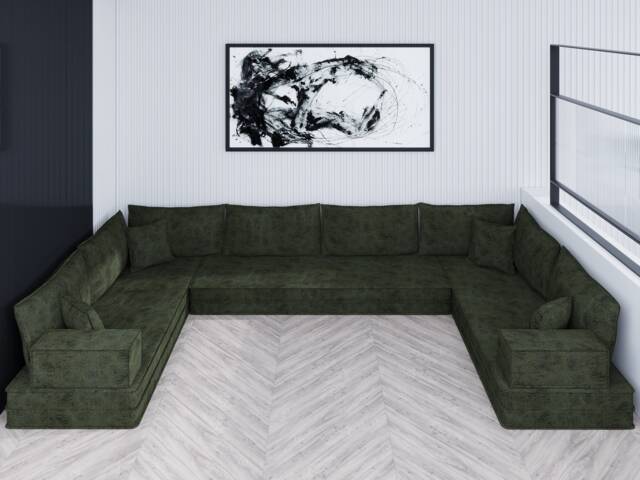 U-Shaped Floor Sofa - Moroccan Style Modular Couch, Washable Cover - image 1
