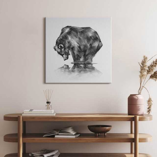 Cartoon Bear Canvas, Wall Art Picture, Gray Decoration, Animals Canvas - image 1