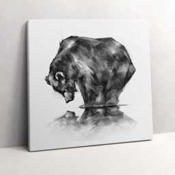 Cartoon Bear Canvas, Wall Art Picture, Gray Decoration, Animals Canvas - thumbnail 2