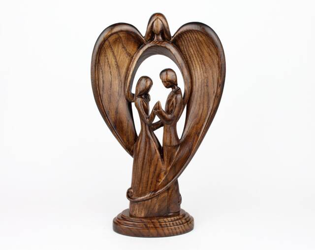 Carved Wood Family Angel Tabletop Guardian Sign - image 1