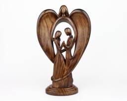 Carved Wood Family Angel Tabletop Guardian Sign - thumbnail 1