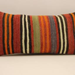 Throw Kilim Pillow 12x24 Inch - 30x60 cm Rug Turkish Pillow Cushion Art Deco Lumbar Cover 4Oaf-350 - thumbnail 2