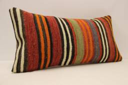 Throw Kilim Pillow 12x24 Inch - 30x60 cm Rug Turkish Pillow Cushion Art Deco Lumbar Cover 4Oaf-350 - thumbnail 1