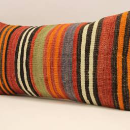 Throw Kilim Pillow 12x24 Inch - 30x60 cm Rug Turkish Pillow Cushion Art Deco Lumbar Cover 4Oaf-350 - thumbnail 3
