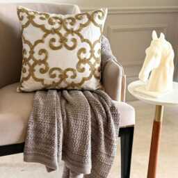 Gold Beaded Damask Pattern, Cotton Linen Modern Throw Pillow Cover/Euro Sham - Encrusted - thumbnail 3