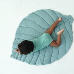 Sage Green Leaf Baby Play Mat Organic Cotton Tummy Time Rug - thumbnail 3